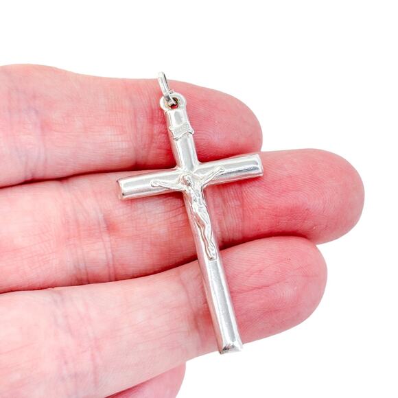 Vintage Italy Sterling Silver 925 5cm Religious INRI Crucifix Cross Pendant - Picture 1 of 7